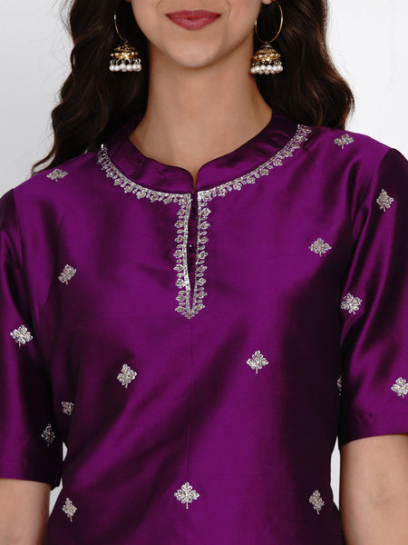 Purple Embroidered Koti with Dhoti Pants - WRKS056
