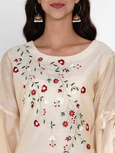 Cream Chanderi Embroidered Kurta with Pant- WRKS057