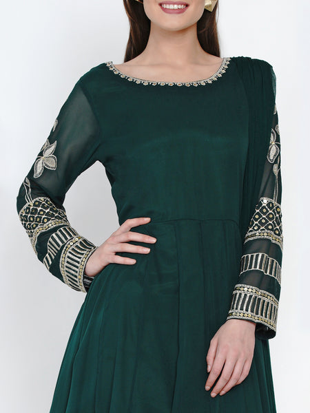 Green Georgette Embroidered Suit With Churidaar Pajami and Dupatta-WRS478