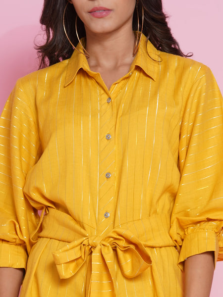 Yellow Rayon Fusion Wear Dress-WRK436