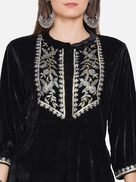 Black Velvet Kurta with Pant-WRKS070
