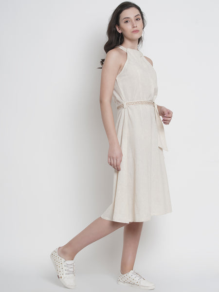 Off White Cotton Flex Dress-RR131