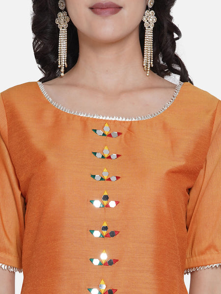 Yellow Cotton Blend Mirror Hand Work with Pant-WRKS064