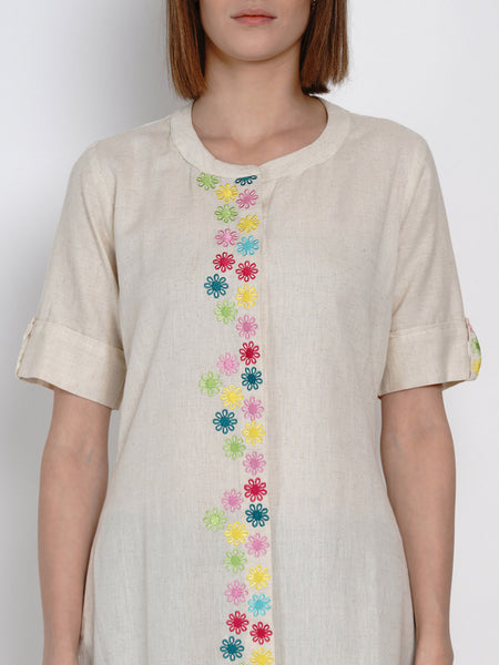 Off White Cotton Embroidered Kurta- WRK406