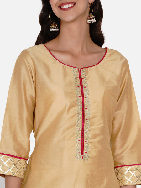 Golden Embroidered Kurta with Pant and Dupatta -WRKSD035