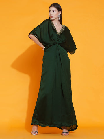 Green Georgette Hand Embellished Gown