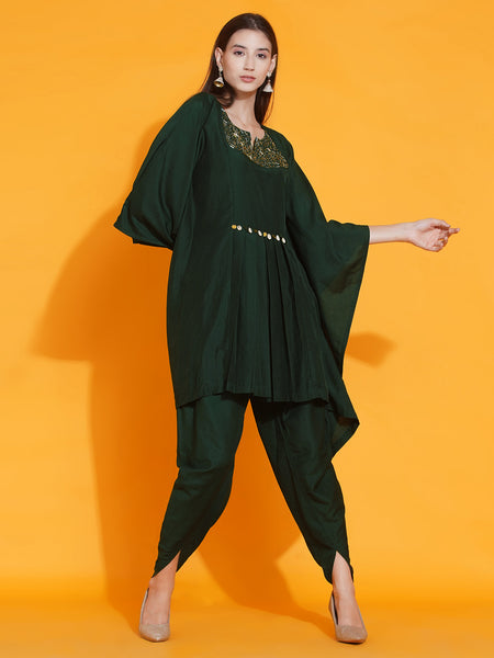 Green Hand Embellished Kaftan with Dhoti Salwaar-WRKS084