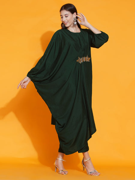 Green Hand Embellished Indowestren Kurta with Pants-WRKS082