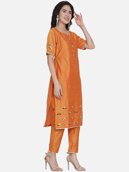 Yellow Cotton Blend Mirror Hand Work with Pant-WRKS064