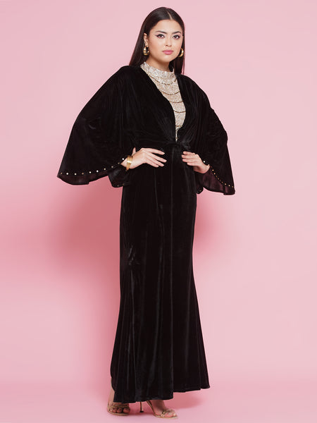 Black Velvet Embellished Gown-WRK446