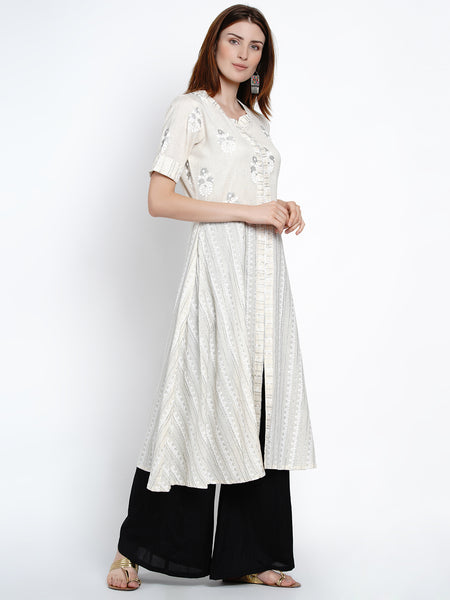 Floral Print A-line Cotton Kurta-WRK412