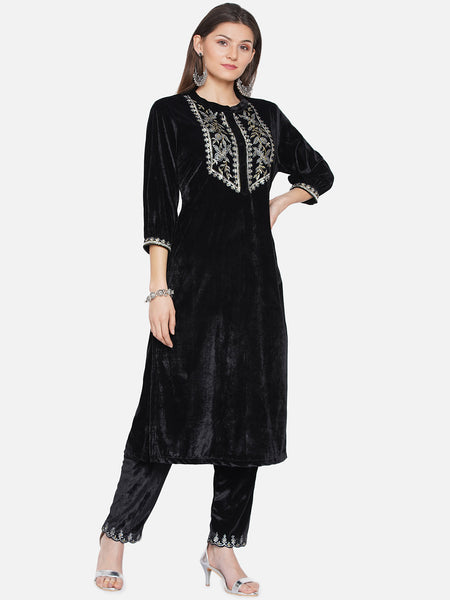 Black Velvet Kurta with Pant-WRKS070
