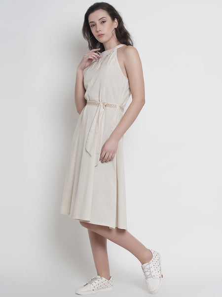 Off White Cotton Flex Dress-RR131
