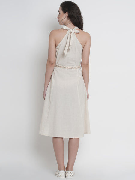 Off White Cotton Flex Dress-RR131