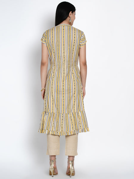 Geometric Print Ruffled Cotton Kurta-WRK424