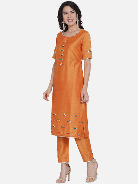 Yellow Cotton Blend Mirror Hand Work with Pant-WRKS064