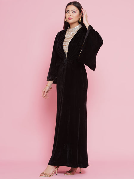 Black Velvet Embellished Gown-WRK446