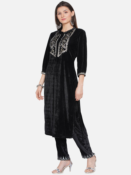 Black Velvet Kurta with Pant-WRKS070