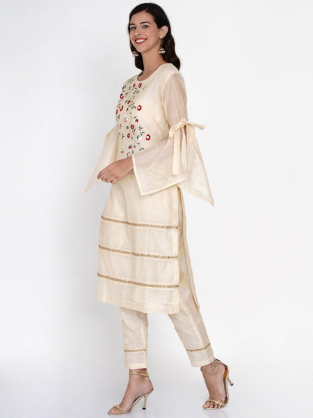 Cream Chanderi Embroidered Kurta with Pant- WRKS057