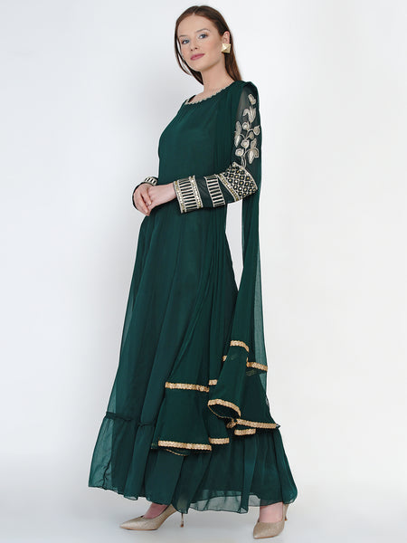 Green Georgette Embroidered Suit With Churidaar Pajami and Dupatta-WRS478