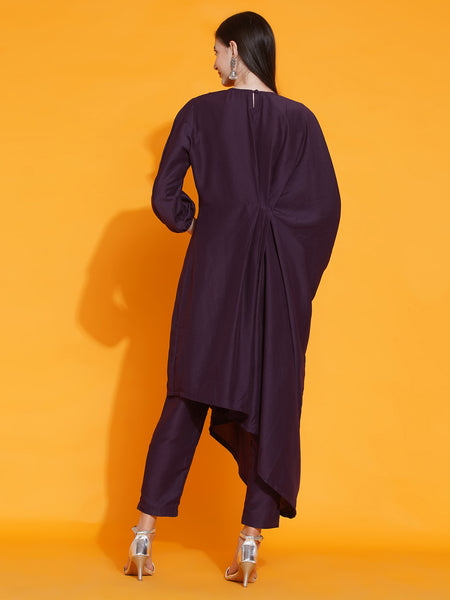 Purple Hand Embellished Indowestren Kurta with Pants-WRKS083