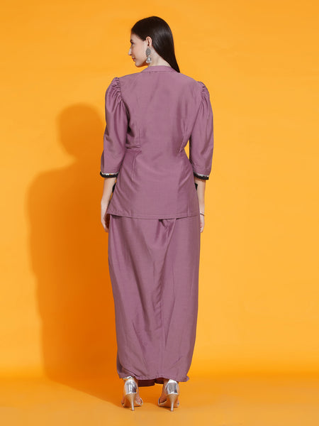 Mauve Hand Embellished kurta with Dhoti-WRKS086