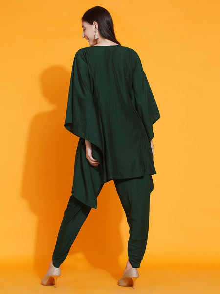 Green Hand Embellished Kaftan with Dhoti Salwaar-WRKS084