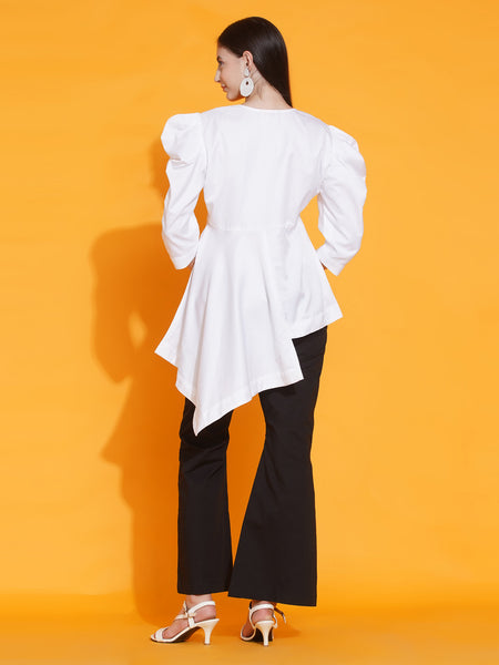 White Embroidered Shirt with Bellbottom Pants-WRKS087