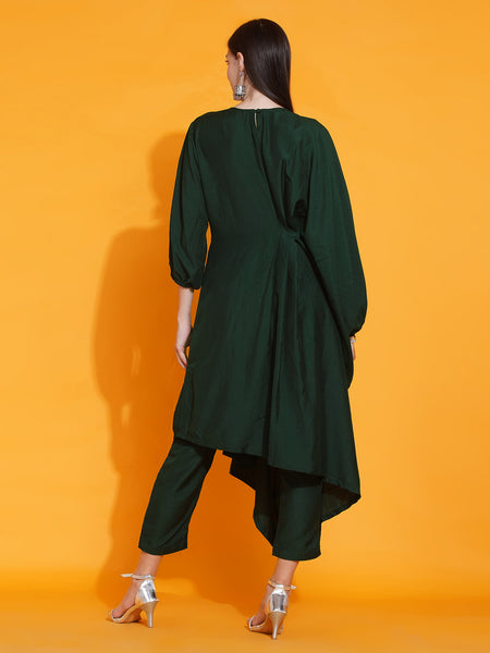 Green Hand Embellished Indowestren Kurta with Pants-WRKS082