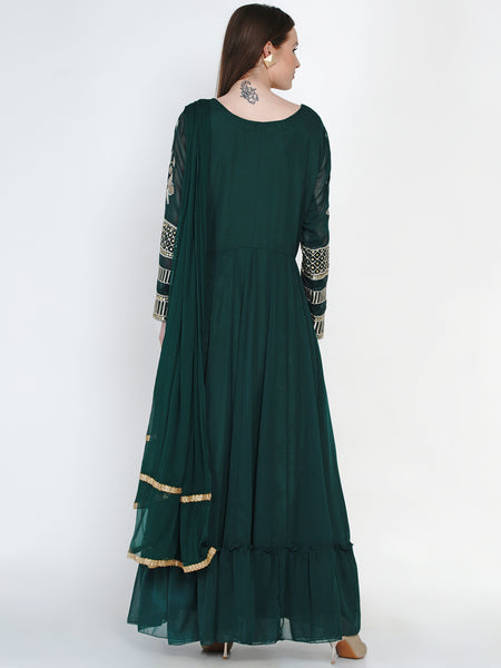 Green Georgette Embroidered Suit With Churidaar Pajami and Dupatta-WRS478