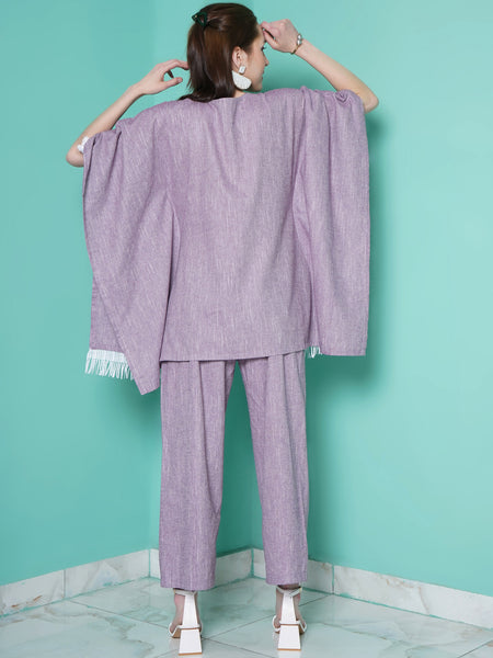 Purple Cotton Embroidered Kaftan with Palazzo-WRKS105