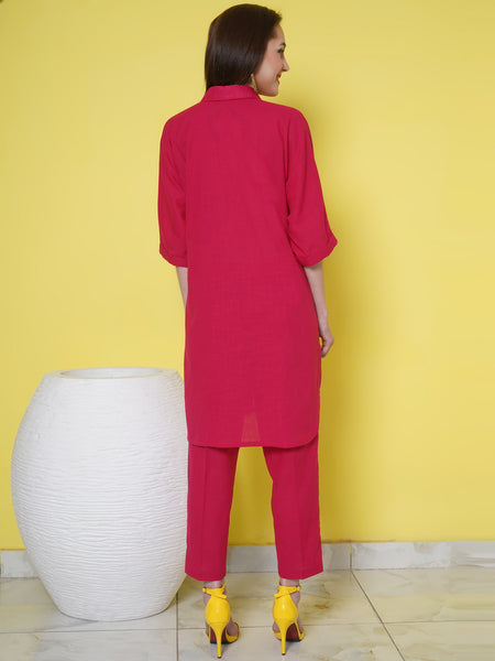 Pink Cotton Hand Embellished Kurta with Pants-WRKS108