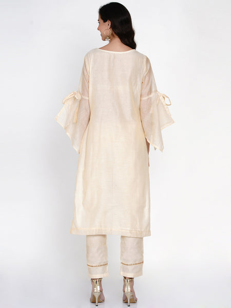 Cream Chanderi Embroidered Kurta with Pant- WRKS057