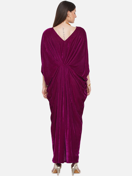 Burgundy Velvet Embroidered Gown-WRK432