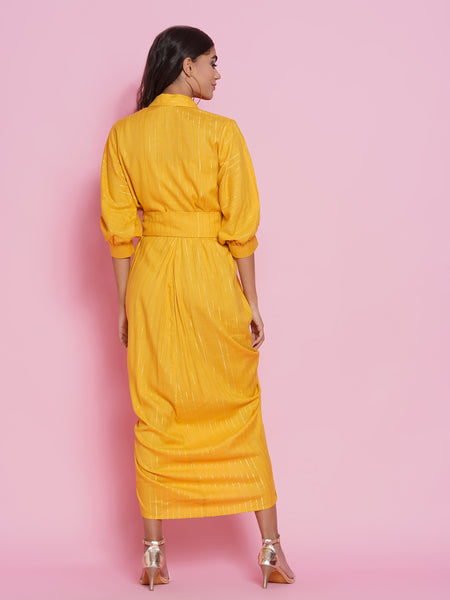 Yellow Rayon Fusion Wear Dress-WRK436