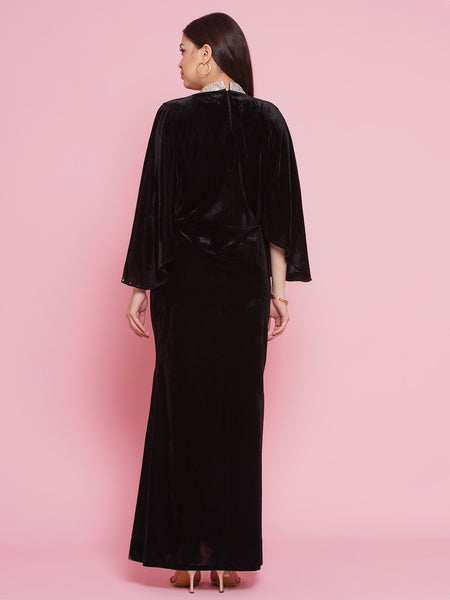 Black Velvet Embellished Gown-WRK446