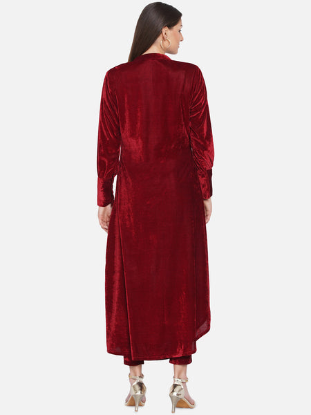 Maroon Velvet Cowl Kurta with Pants-WRKS067