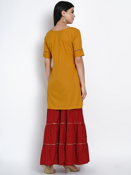 Mustard Embroidered Kurta And Sharara- WRKS414
