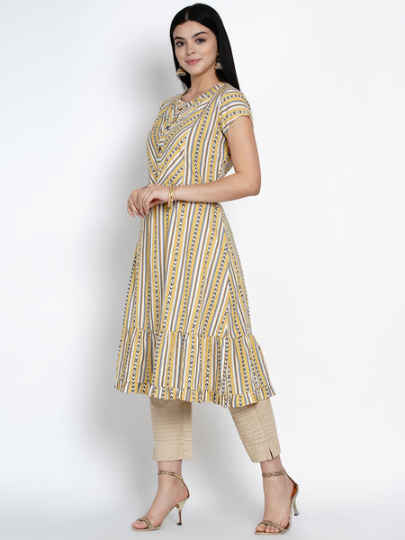 Geometric Print Ruffled Cotton Kurta-WRK424