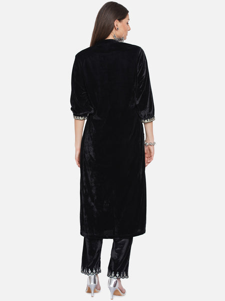 Black Velvet Kurta with Pant-WRKS070