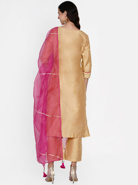 Golden Embroidered Kurta with Pant and Dupatta -WRKSD035