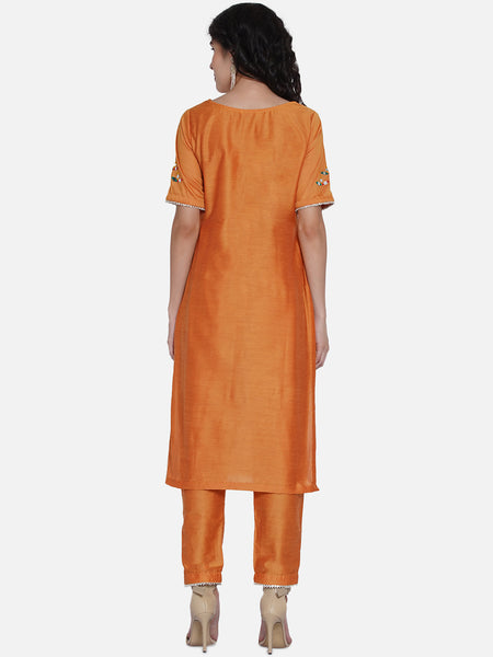Yellow Cotton Blend Mirror Hand Work with Pant-WRKS064