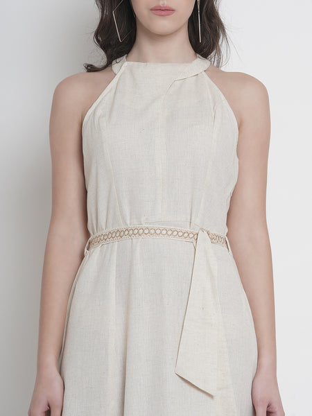 Off White Cotton Flex Dress-RR131