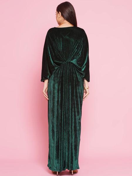 Green Velvet Hand Embellished Gown-WRK444
