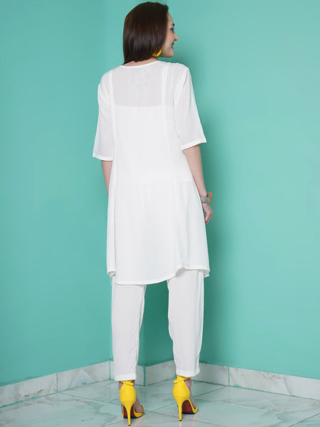 White Crinkled Rayon Crepe Kurta With Inner and Pants-WRKS106