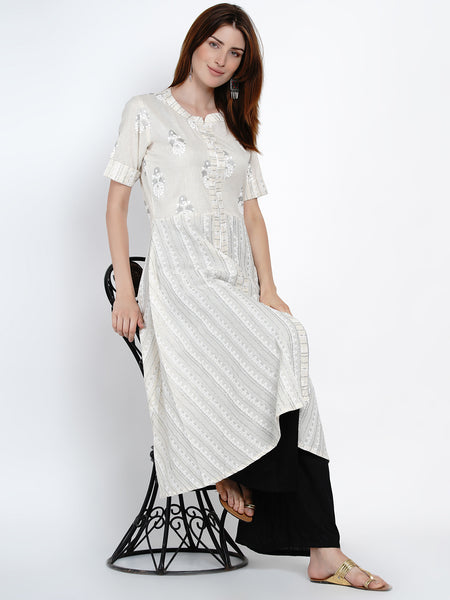 Floral Print A-line Cotton Kurta-WRK412