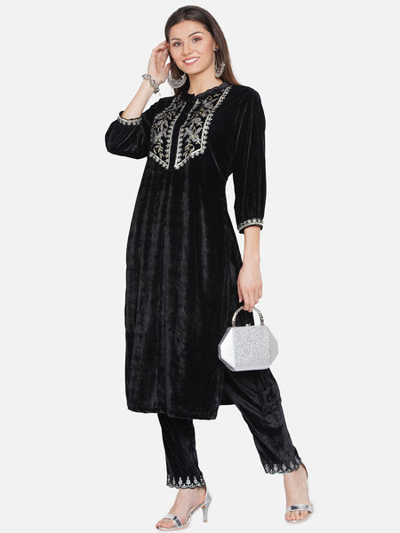 Black Velvet Kurta with Pant-WRKS070
