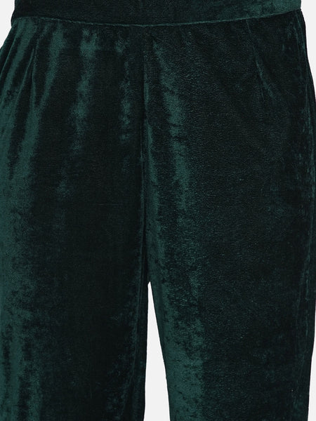 Green Velvet Embroidered Kurta with Pant- WRKS068