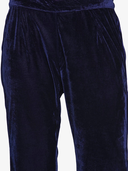 Navy Blue Velvet Kurta with Bell bottom Pants-WRKS069
