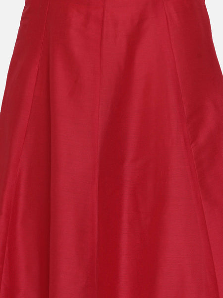 Red Cotton Blend Hand Embroidred Mirror Work kurta with skirt-WRKS060